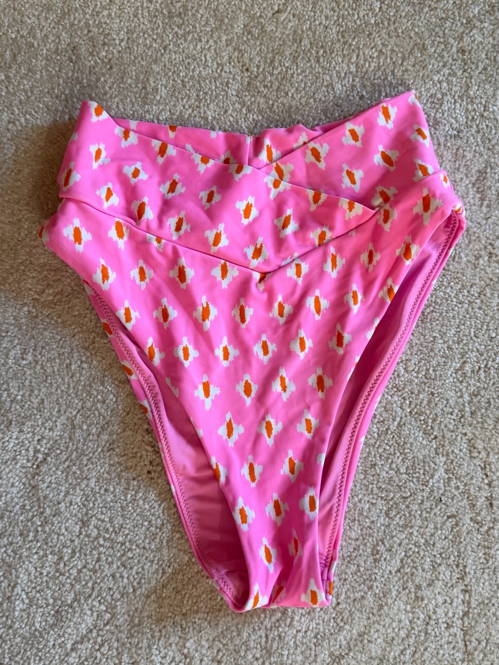 aerie Pink High-Waist Bikini Bottoms with Orange & White Dot Print